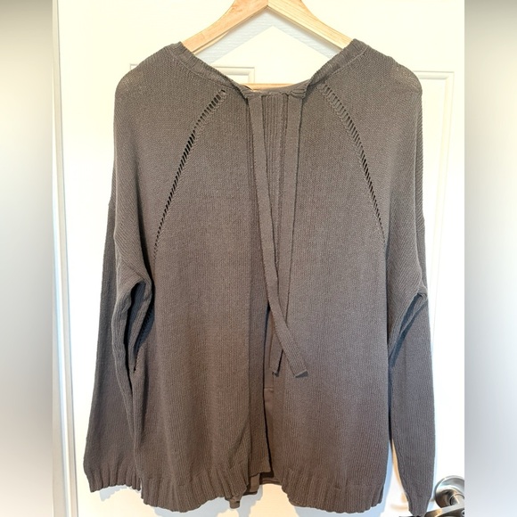 J.Jill Gray Knit Open-Back Sweater with Tie Detail Cozy Layered Long Sleeve NWT - Picture 1 of 8